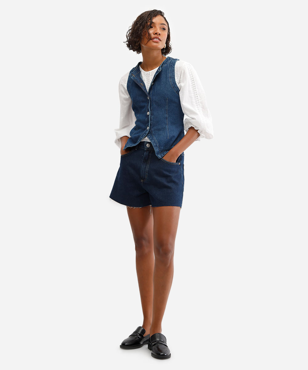 short mom feminino jeans barra a fio azul