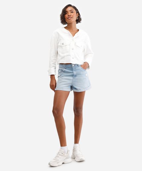 short mom feminino jeans destroyed azul