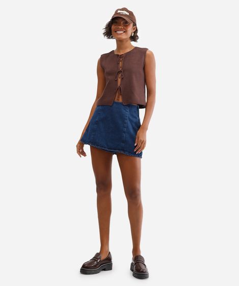 short saia feminino jeans azul