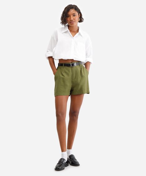 short de alfaiataria feminino cós elástico verde