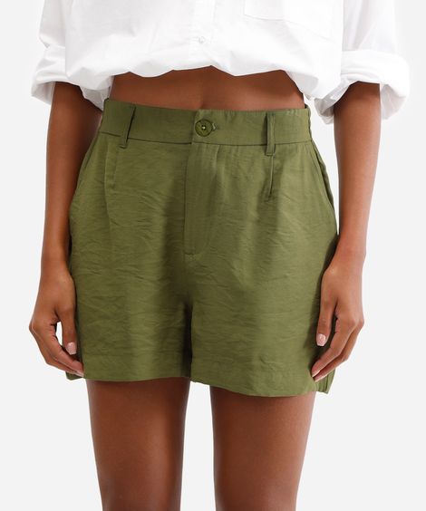 short de alfaiataria feminino cós elástico verde