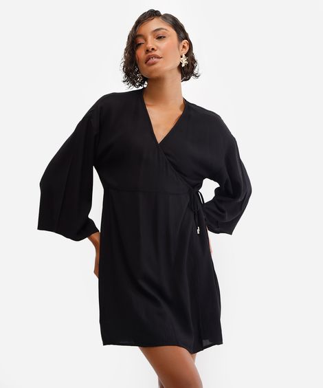 vestido feminino saída de praia de viscose - preto