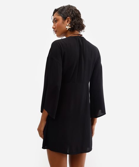 vestido feminino saída de praia de viscose - preto
