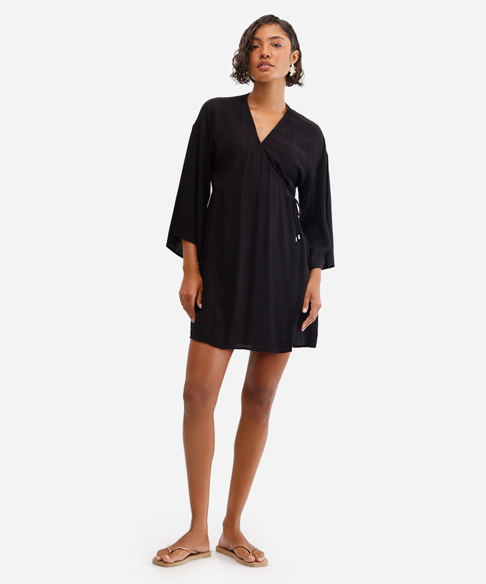 vestido feminino saída de praia de viscose - preto