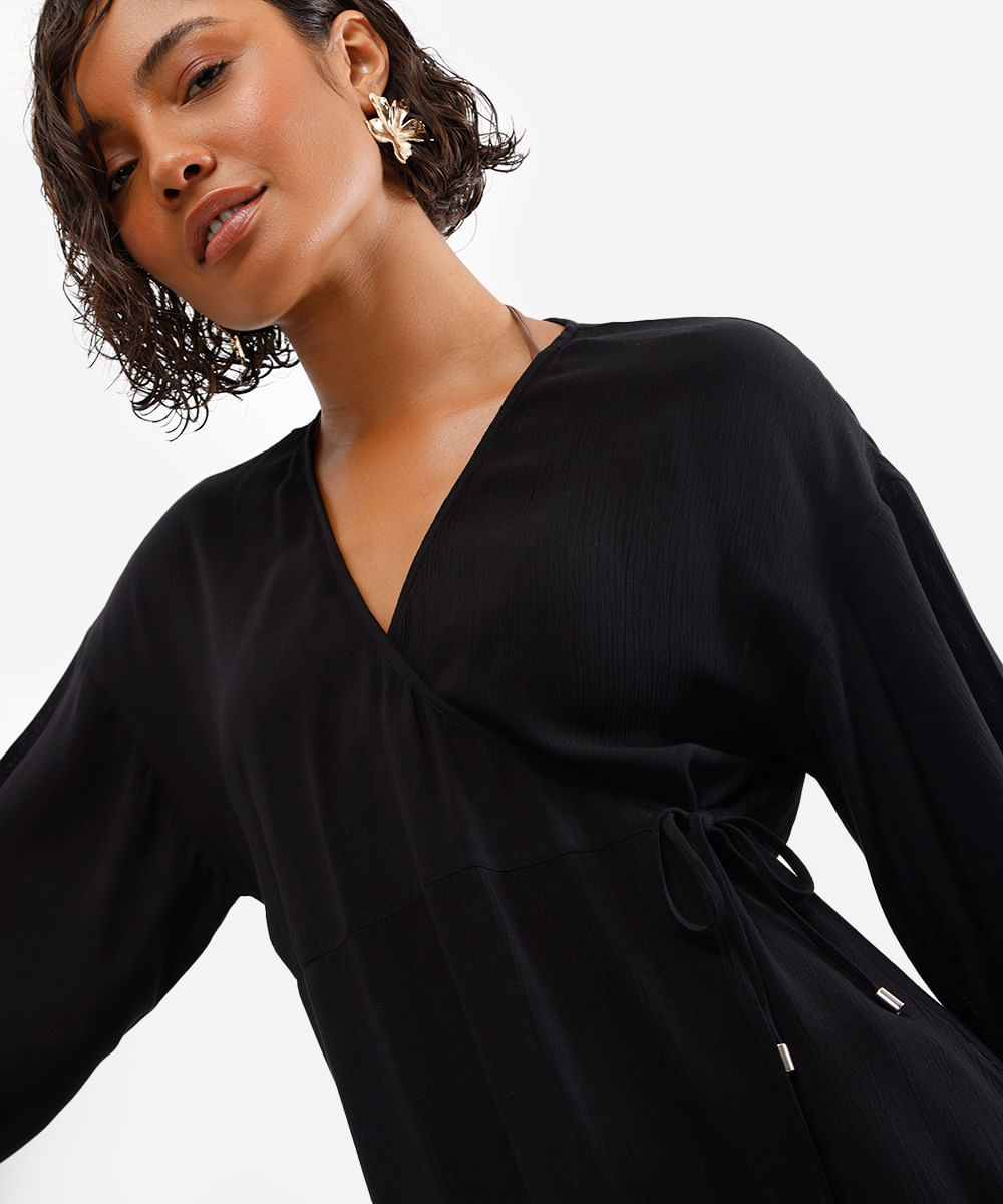 vestido feminino saída de praia de viscose - preto