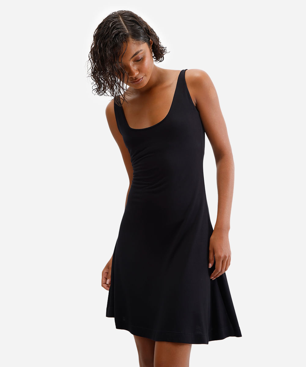 vestido básico feminino de viscose - preto