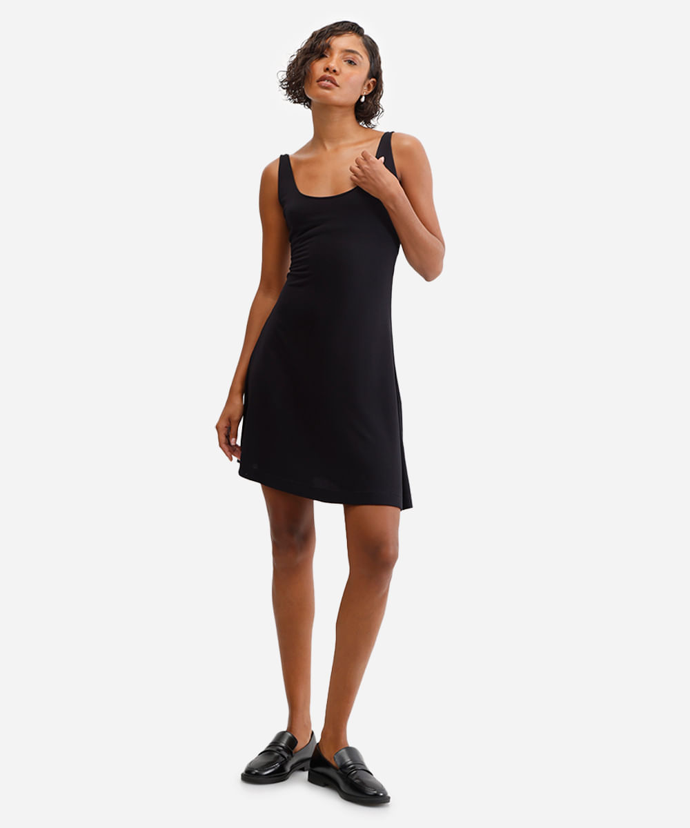 vestido básico feminino de viscose - preto