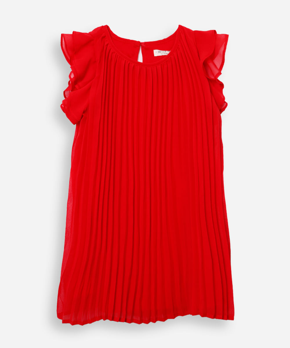 vestido plissado infantil com babados vermelho
