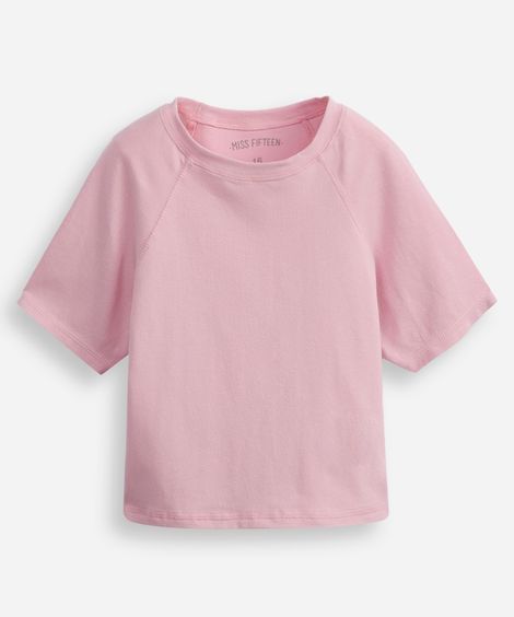 cropped de algodão juvenil manga raglan rosa