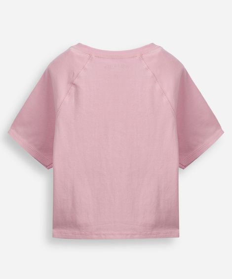 cropped de algodão juvenil manga raglan rosa