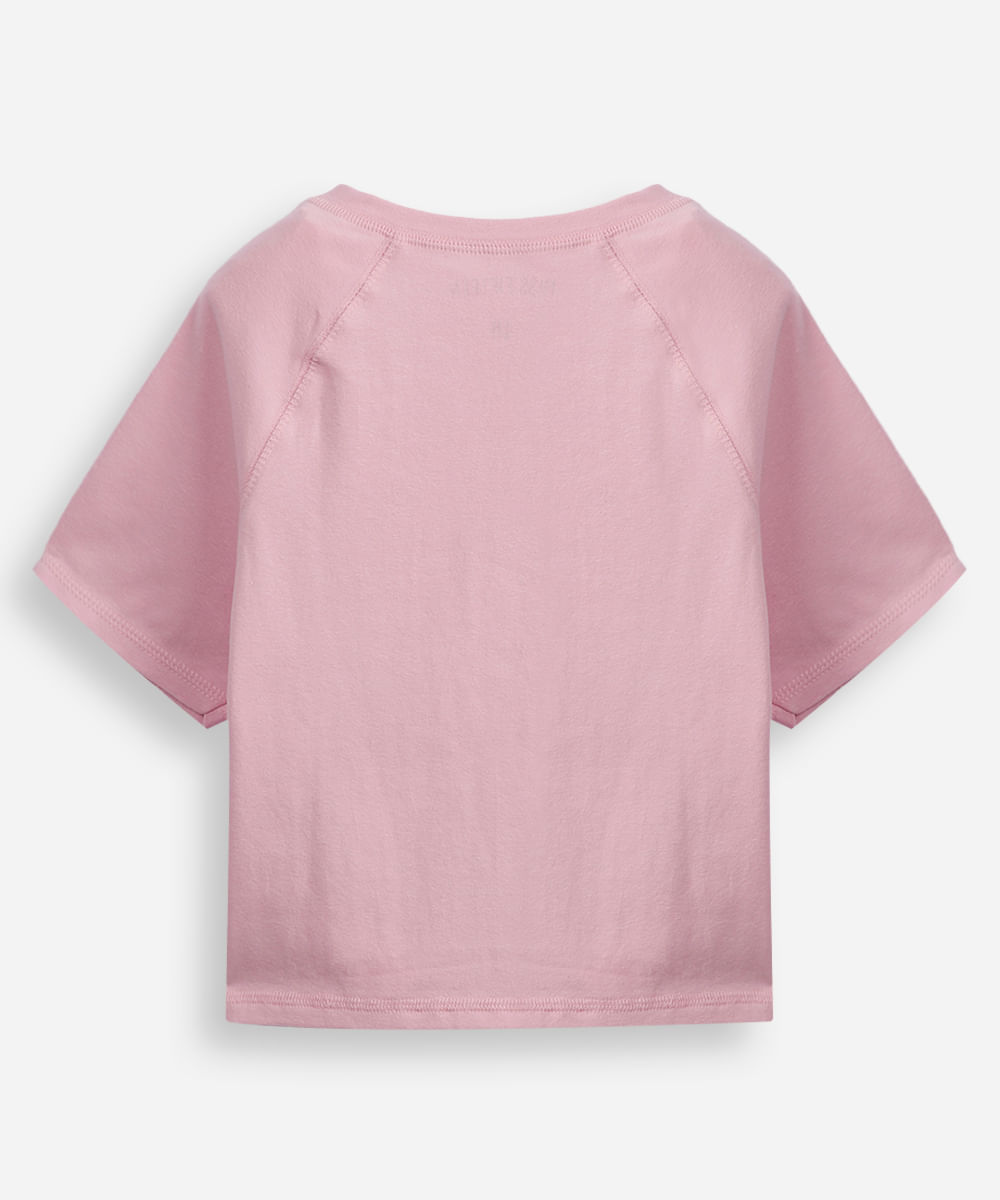 cropped de algodão juvenil manga raglan rosa