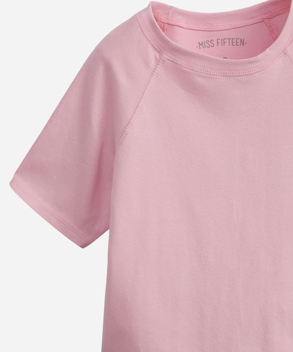 cropped de algodão juvenil manga raglan rosa