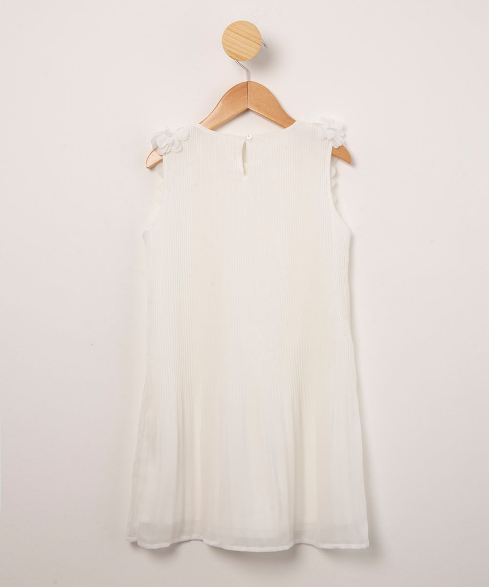 vestido infantil plissado com flores off white