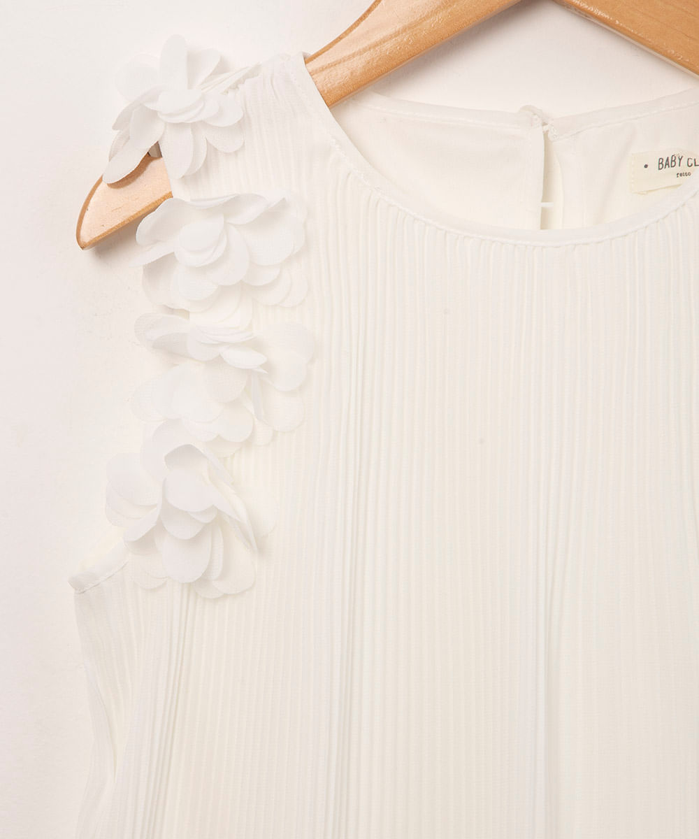 vestido infantil plissado com flores off white