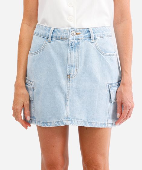 saia curta feminina jeans cargo azul