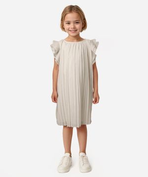 vestido infantil plissado poá com glitter off white