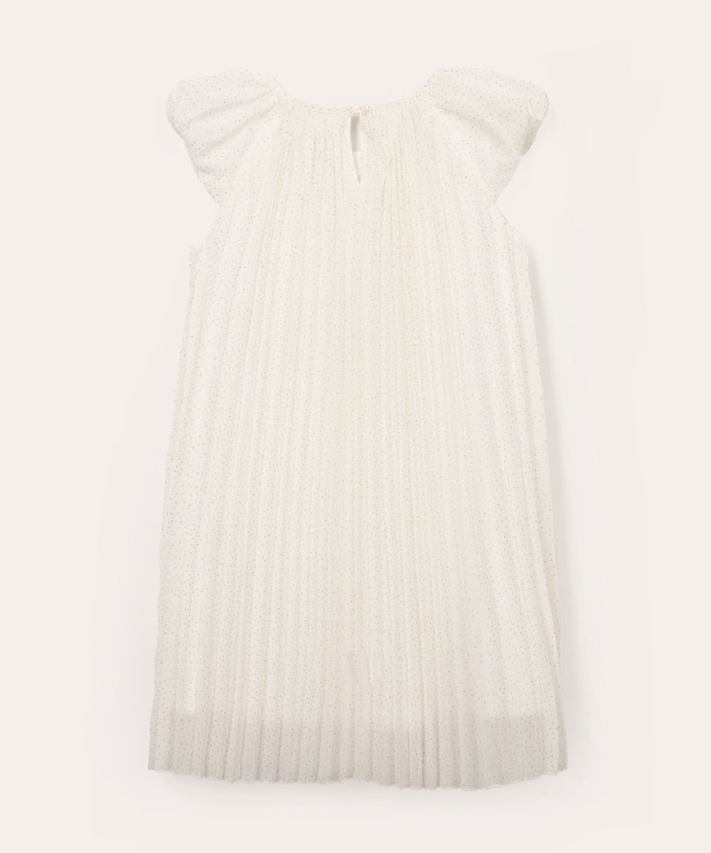 vestido infantil plissado poá com glitter off white