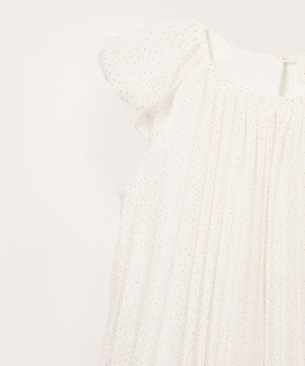 vestido infantil plissado poá com glitter off white