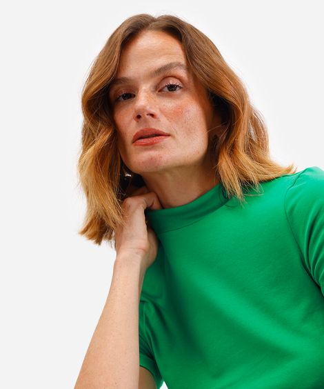 cropped de algodão gola rolê manga curta verde