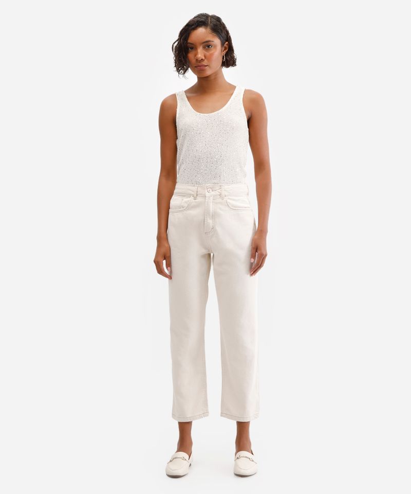 calça reta feminina de sarja bege