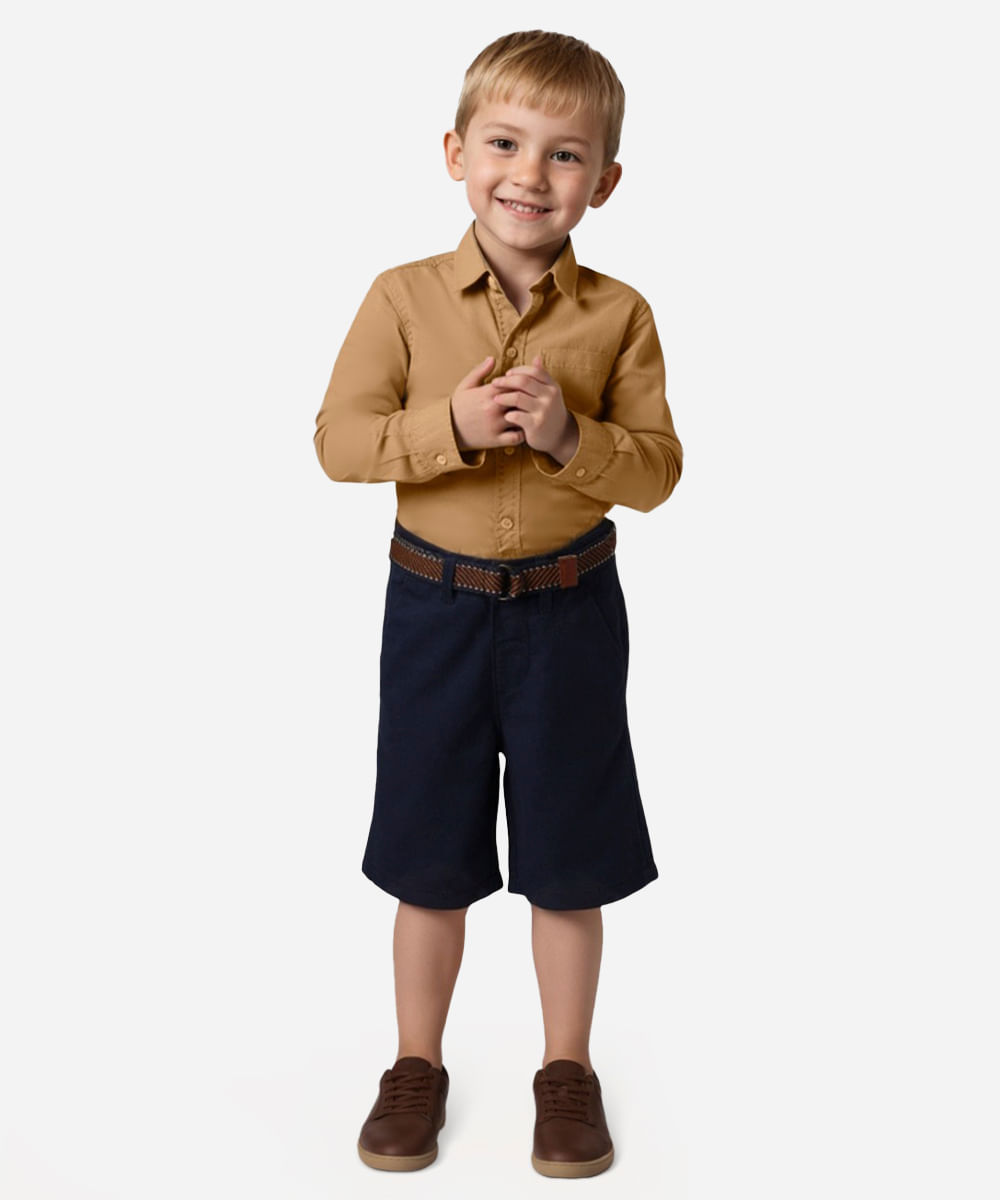 bermuda infantil de sarja com cinto azul