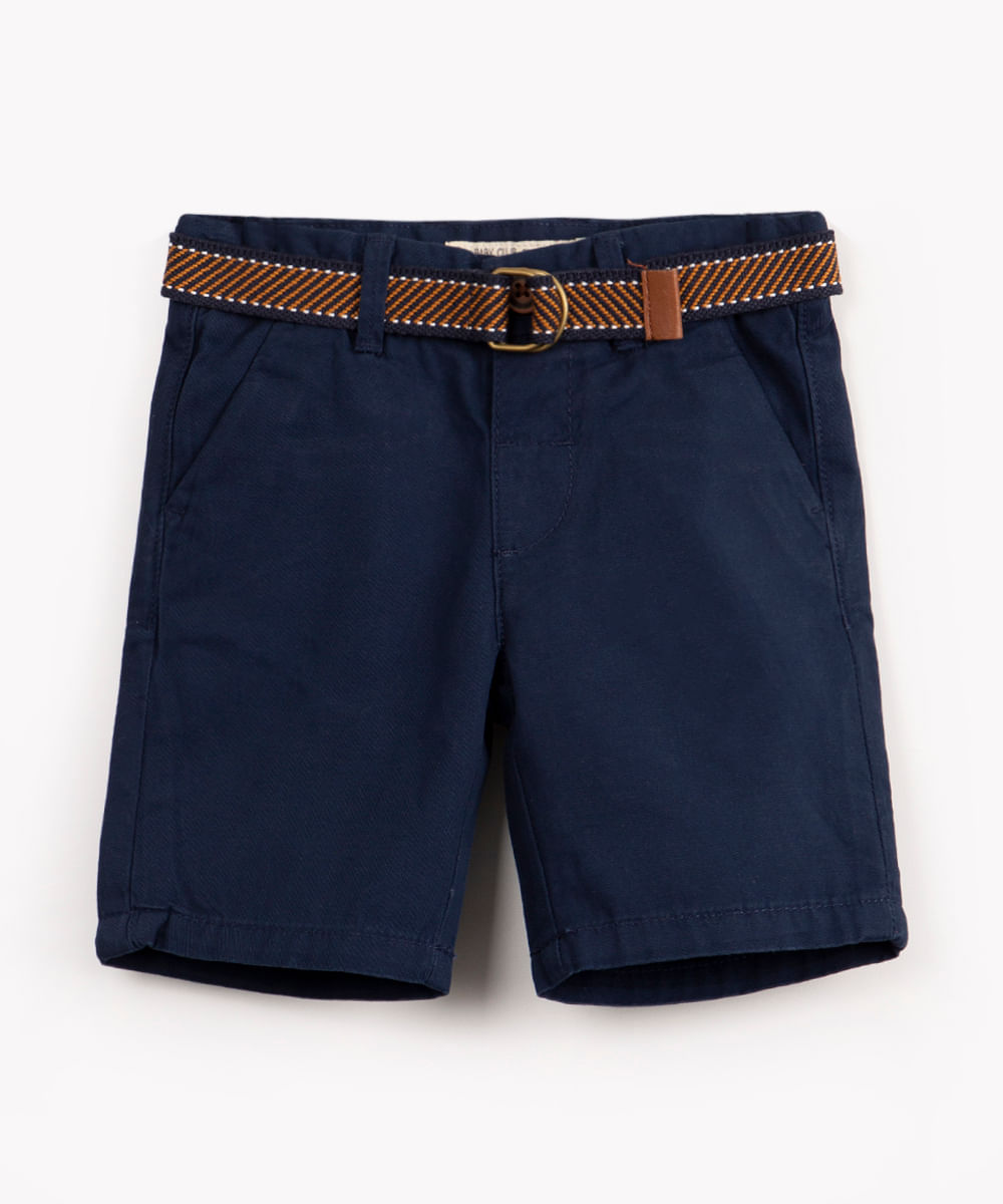 bermuda infantil de sarja com cinto azul