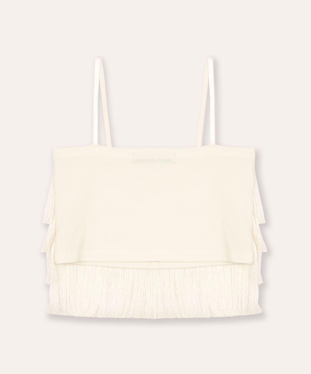 regata infantil cropped com franjas off white