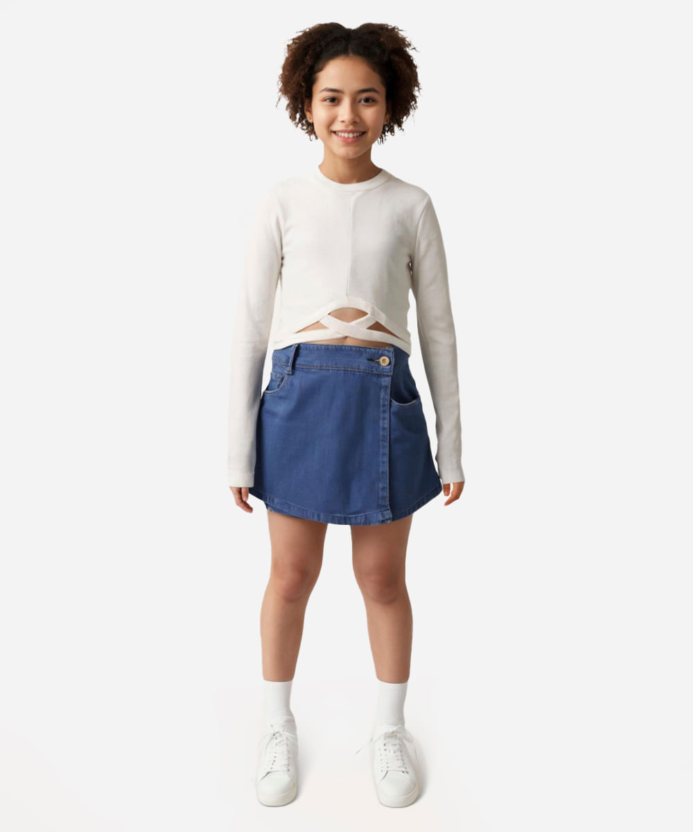 blusa juvenil canelada manga longa off white