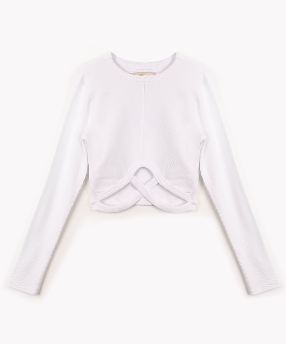 blusa juvenil canelada manga longa off white
