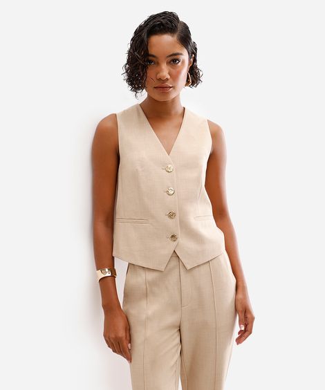 colete feminino de alfaiataria bege