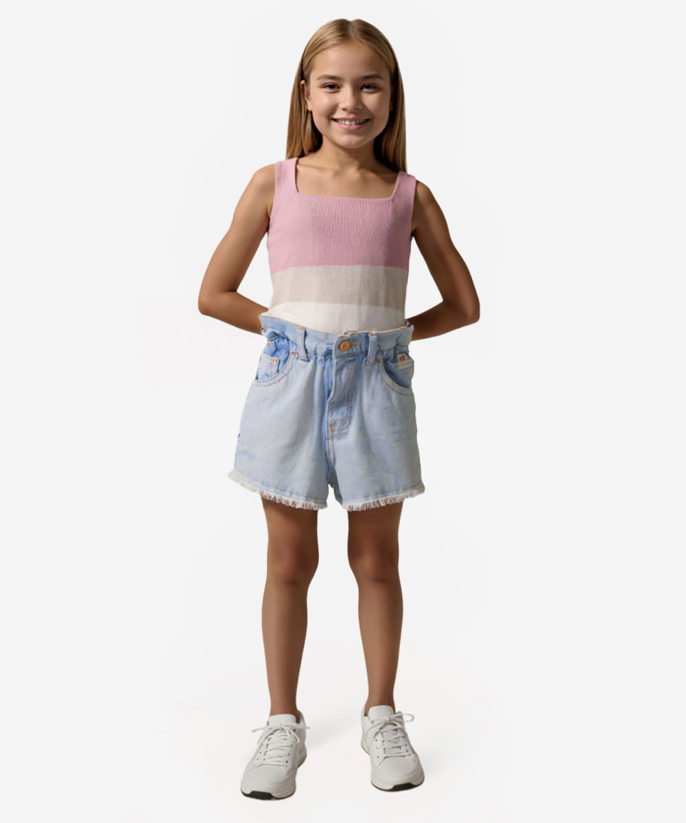 short infantil clochard jeans azul