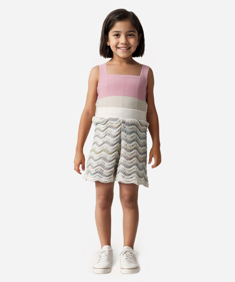 short infantil tricot cós canelado colorido