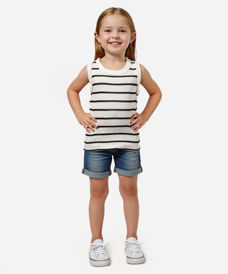 cropped de algodão infantil canelado listrado colorido