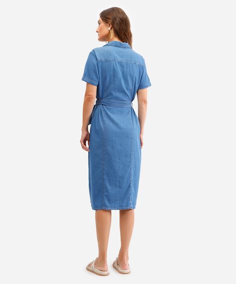 vestido chemise feminino jeans com faixa azul