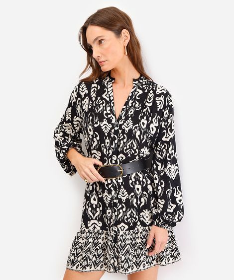 vestido curto feminino chemise estampado preto