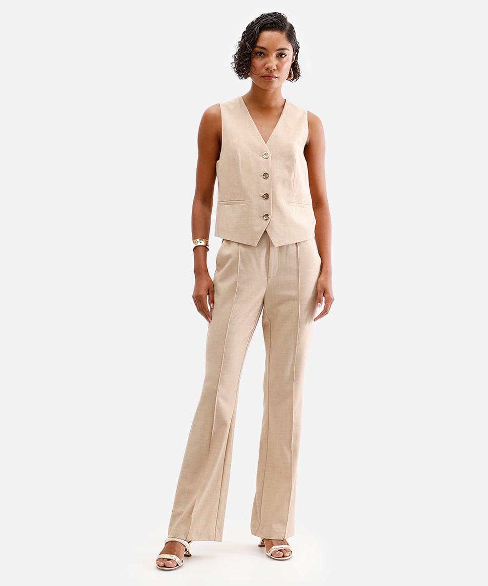 calça flare feminina de alfaiataria bege