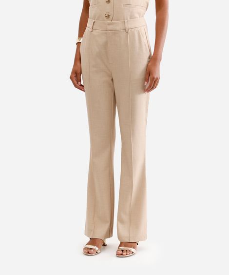 calça flare feminina de alfaiataria bege
