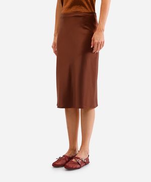 saia midi feminina acetinada marrom