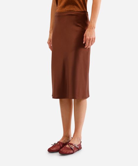saia midi feminina acetinada marrom