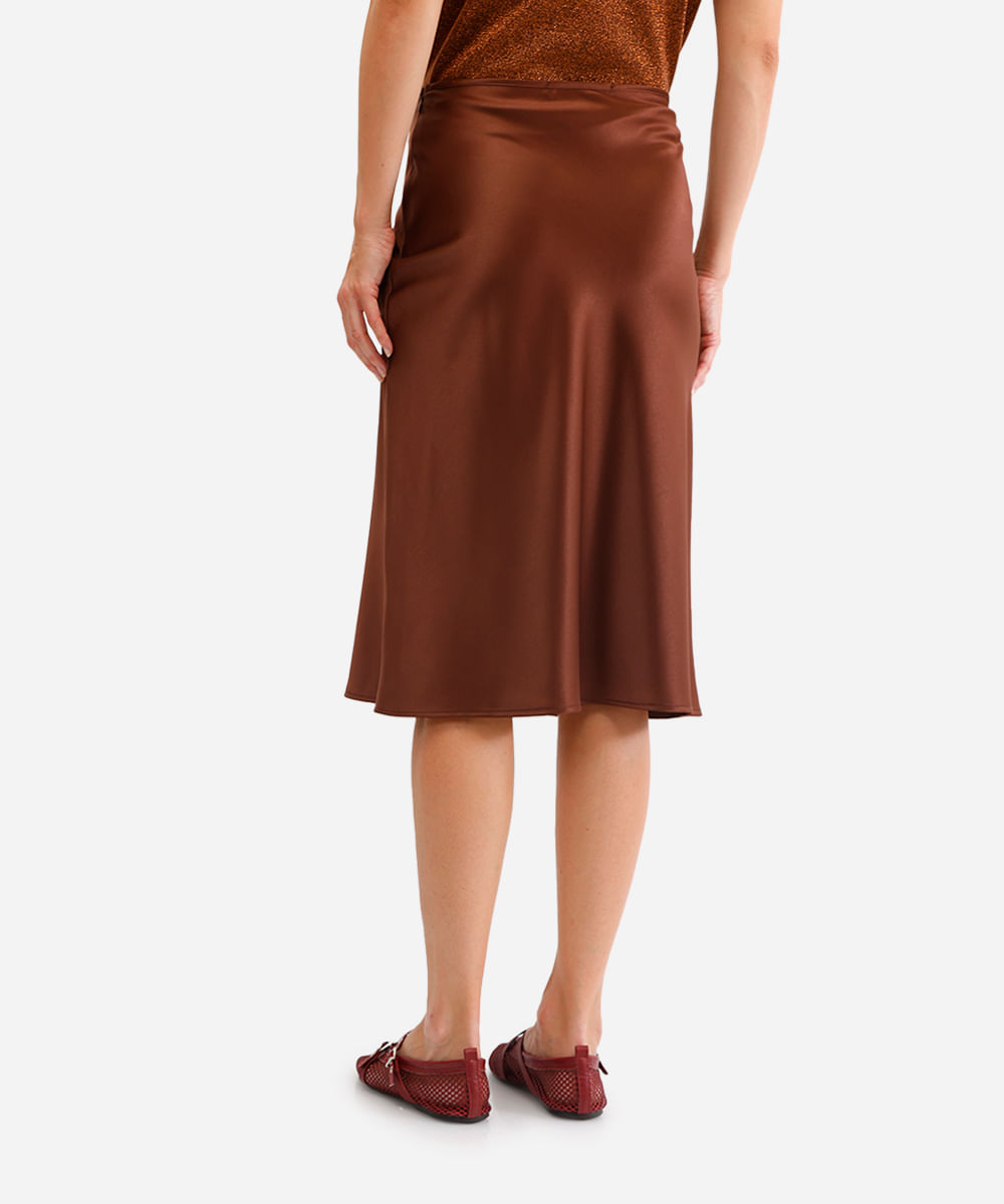 saia midi feminina acetinada marrom