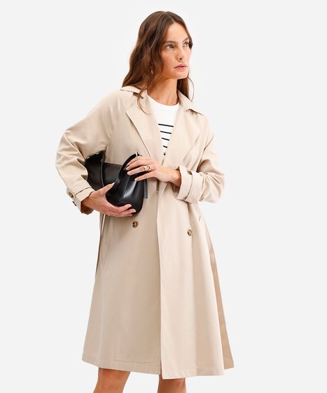 casaco trench coat feminino com amarração bege