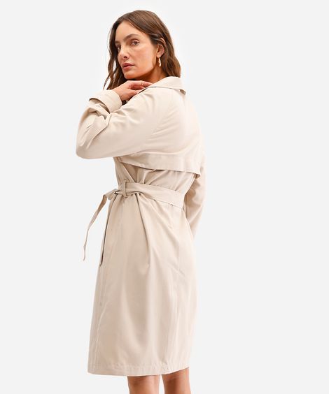 casaco trench coat feminino com amarração bege