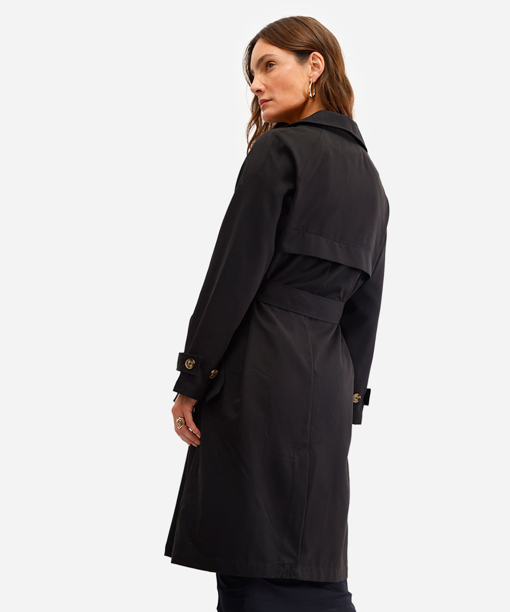 casaco trench coat feminino com amarração preto