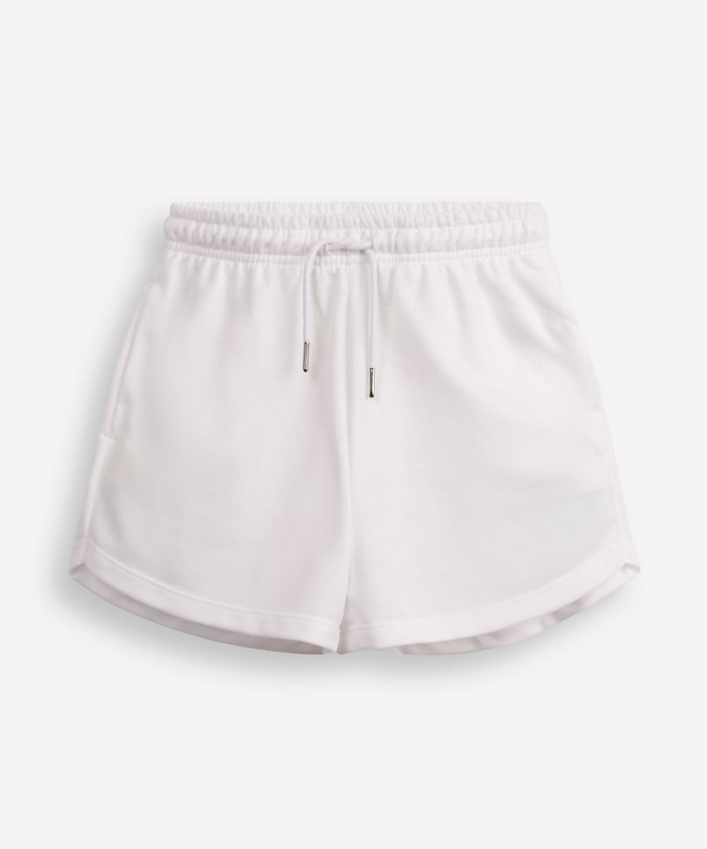 short de moletom juvenil cós com elástico e bolsos off white