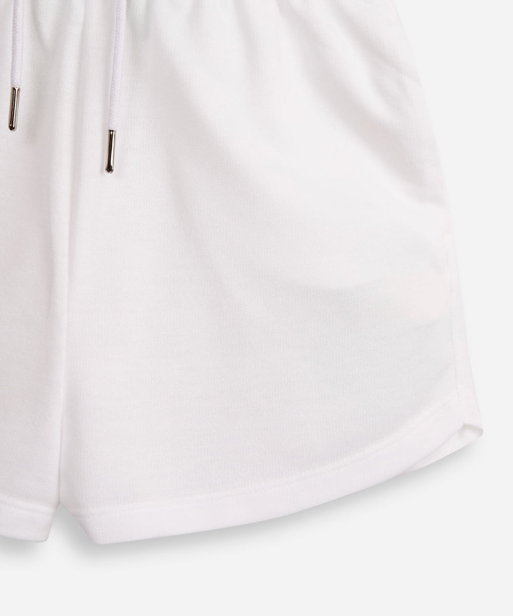 short de moletom juvenil cós com elástico e bolsos off white