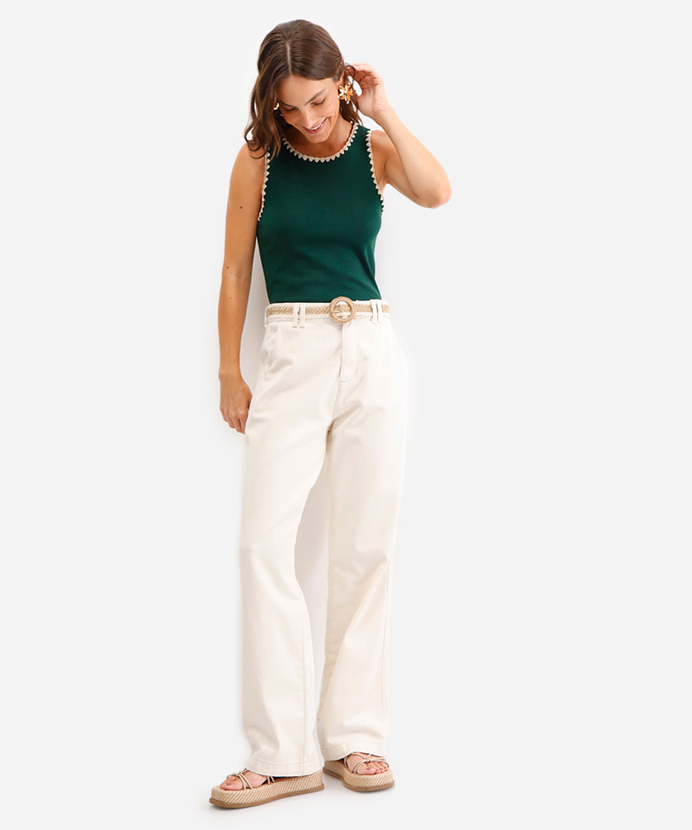 cropped de tricot com bordado verde