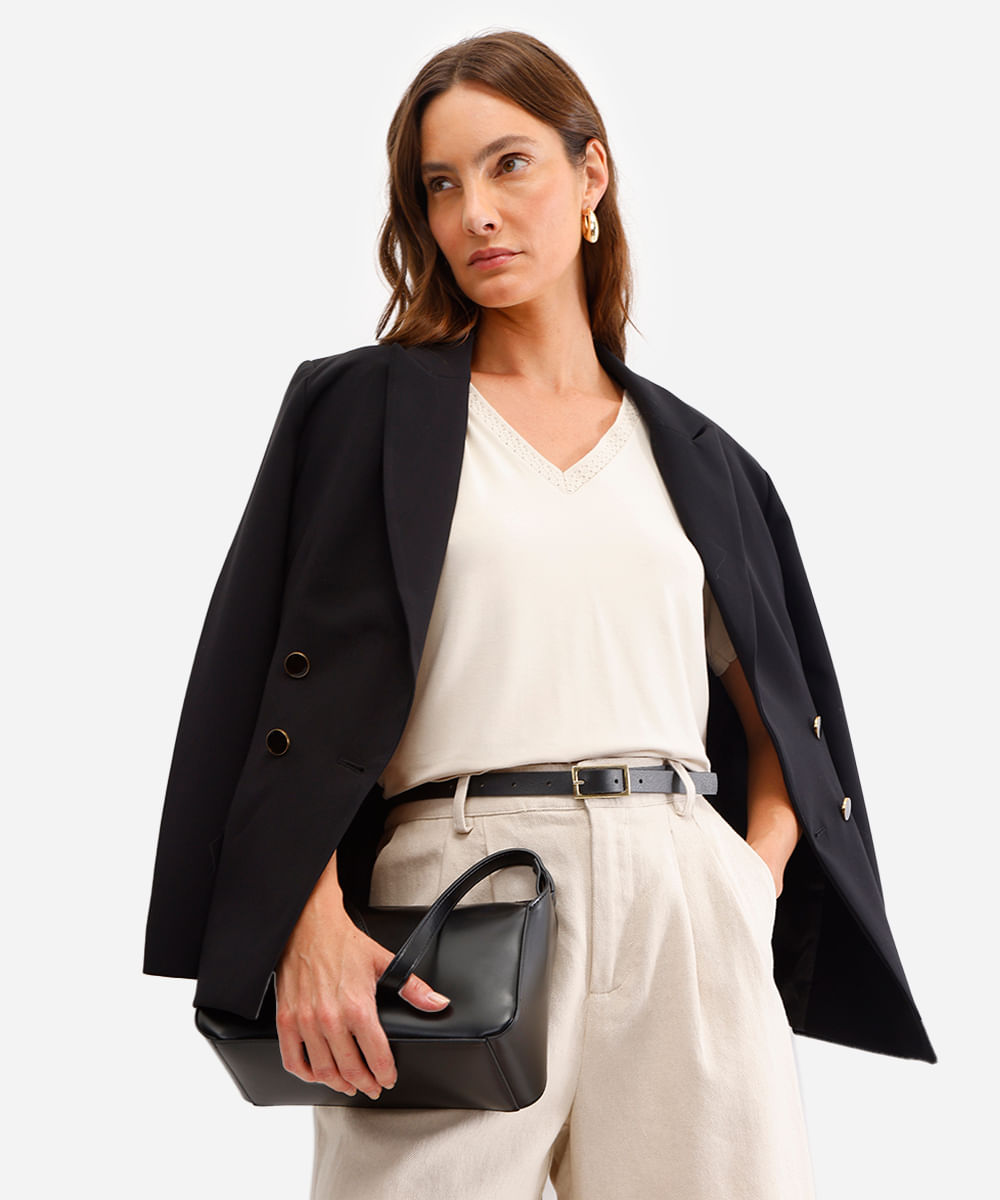 blusa feminina de viscose com renda bege