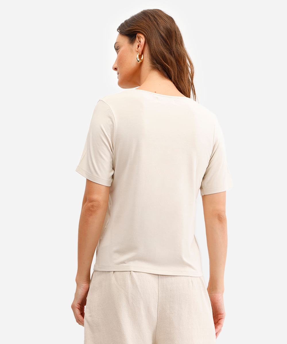 blusa feminina de viscose com renda bege