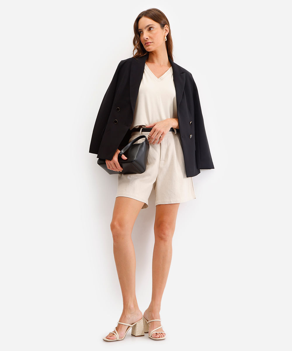 blusa feminina de viscose com renda bege