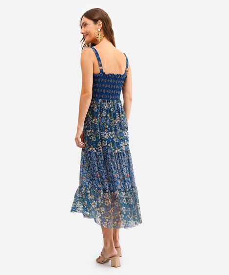 vestido midi feminino de tule floral verde